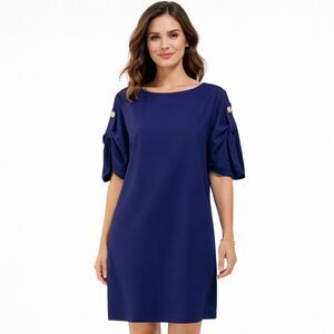 Serena Williams Signature Statement Dress Womens Small Blue Puff Sleeve Shift